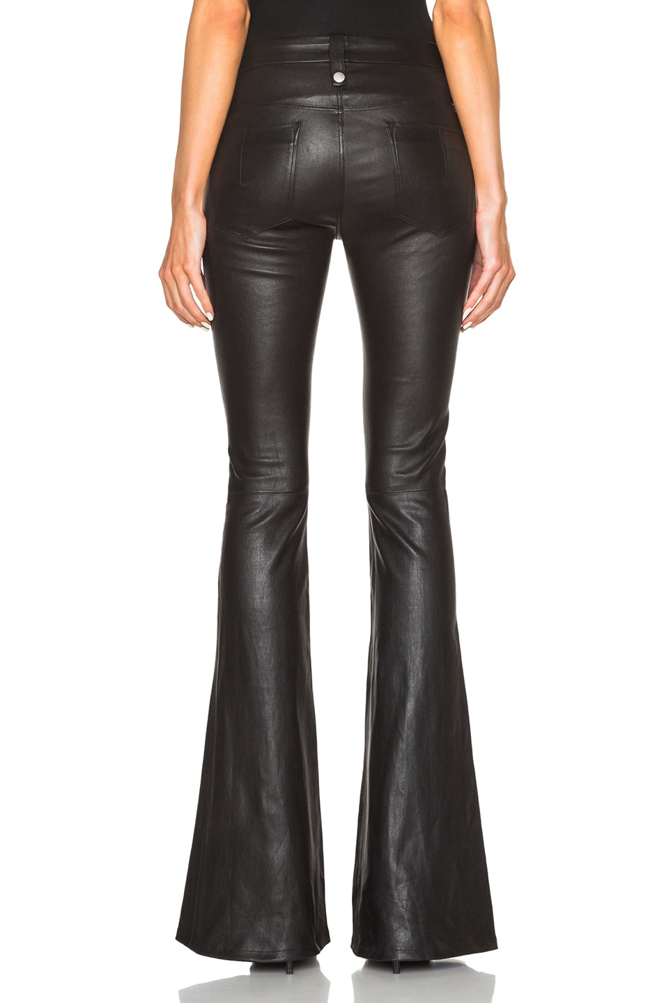 UNRAVEL Lace Front Flare Leather Pants in Black | ModeSens