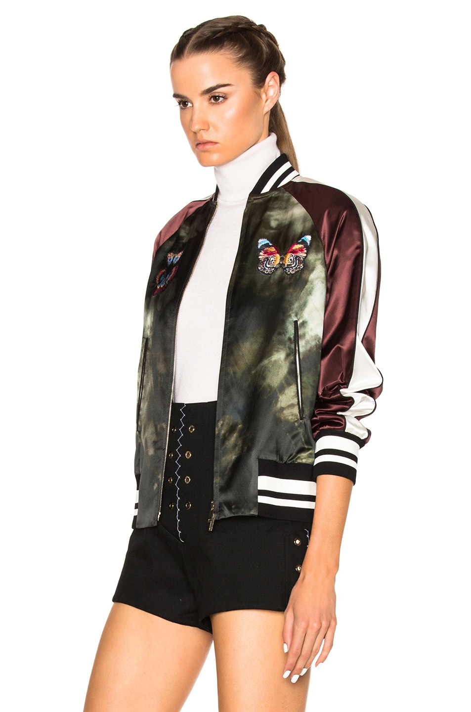 VALENTINO Patched & Printed Satin Bomber Jacket, Multicolor