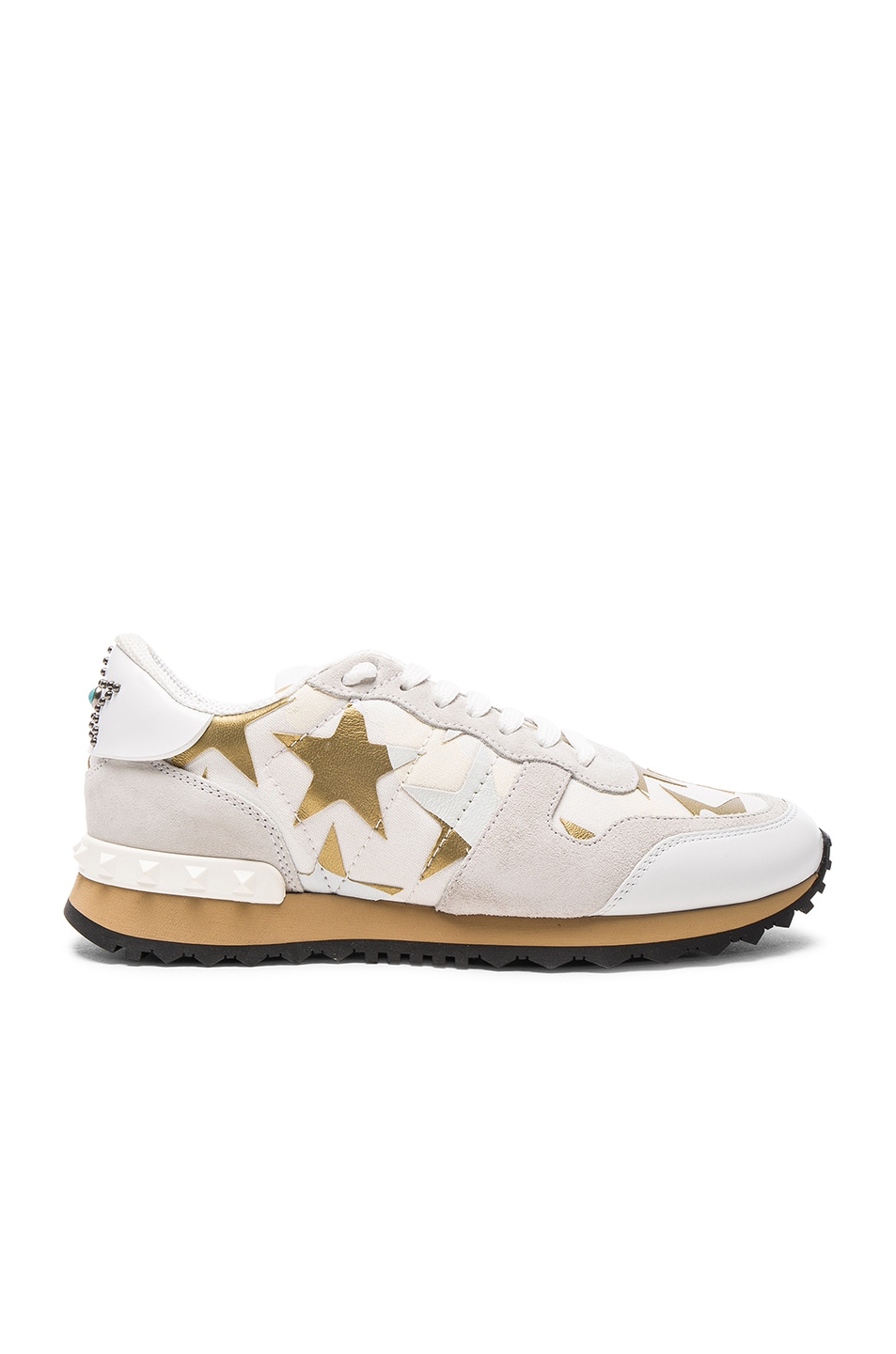 Valentino Star-Embellished Leather Sneaker, White (Bianco) | ModeSens
