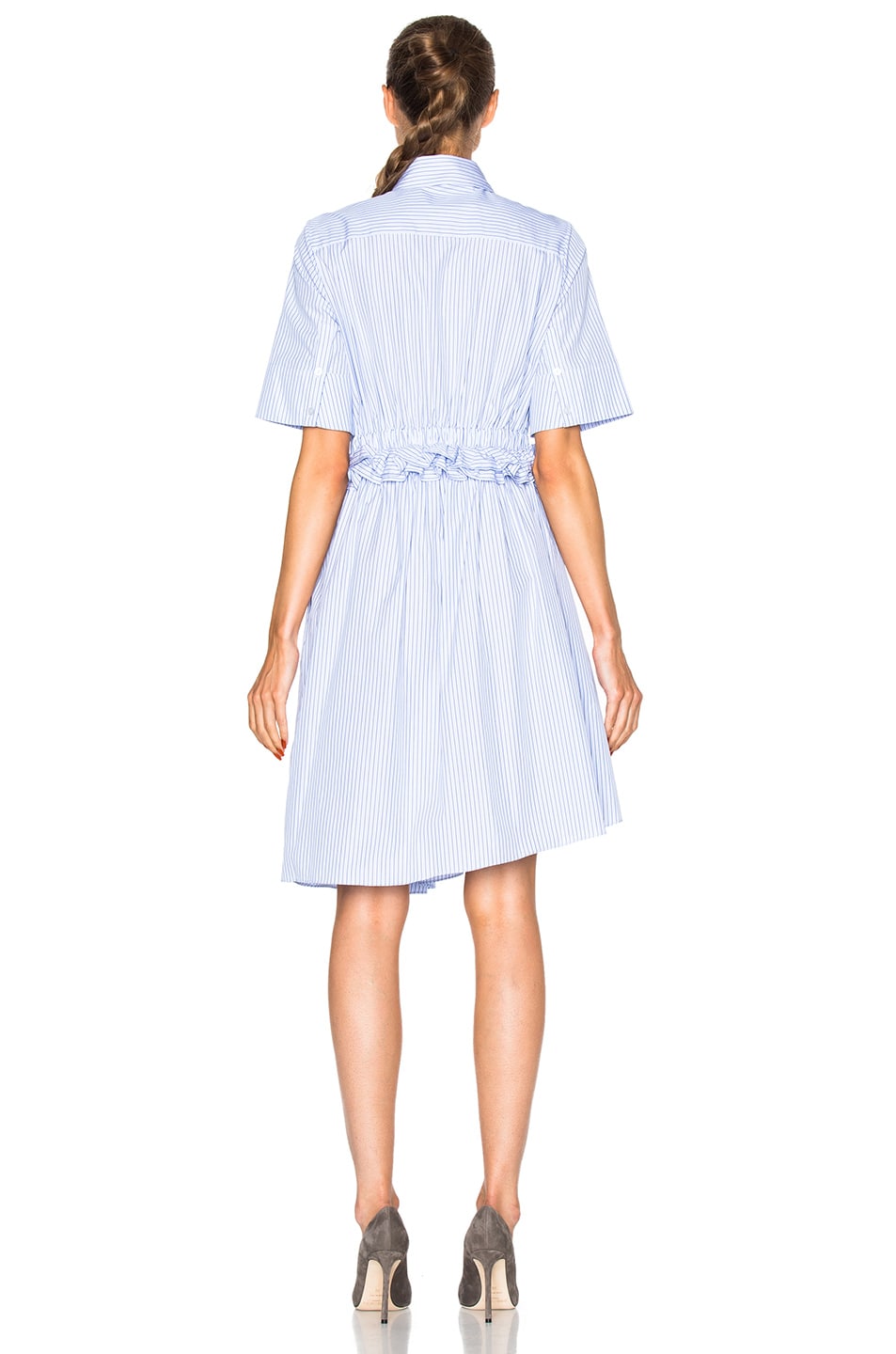 VICTORIA VICTORIA BECKHAM Ruffle Waist Shirt Dress, Blue Stripe | ModeSens