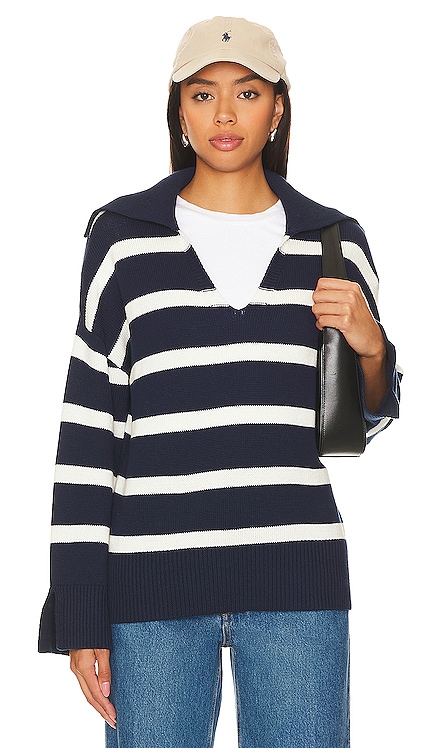 Meredith Stripe Polo Pullover Sweater 525