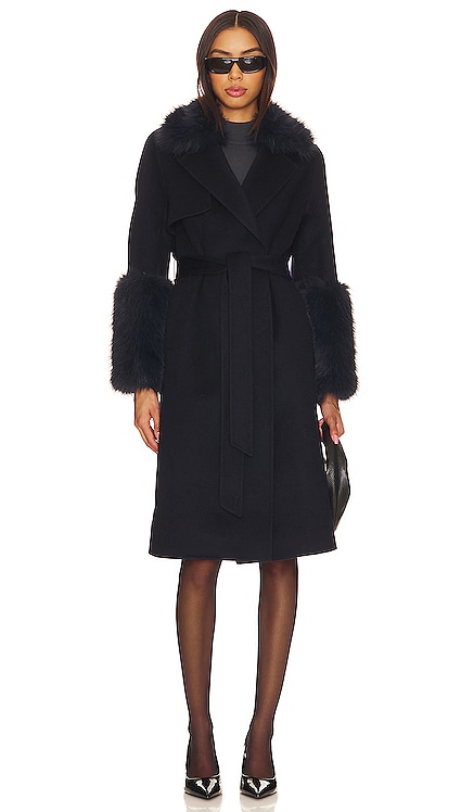Faux Fur Trim Wool Coat Adrienne Landau