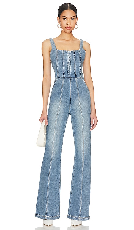 Chels Denim Corset Jumpsuit Alice + Olivia