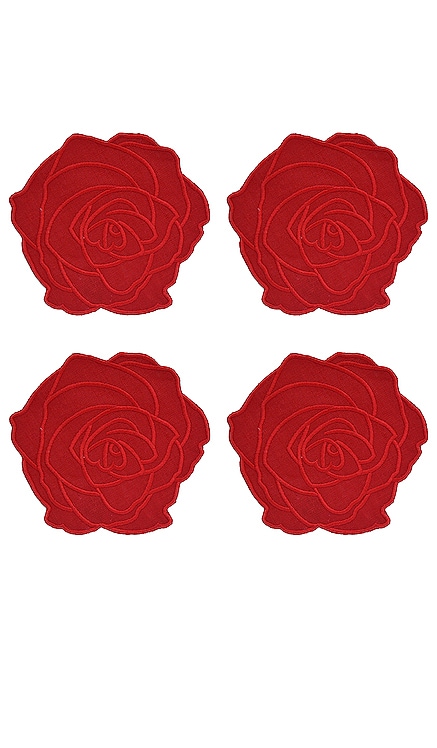 Red Rose Cocktaill Napkins Set Of 4 Chefanie