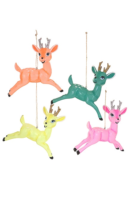 CODY FOSTER & CO LEAPING KITSCH DEER ORNAMENT SET OF 4 オーナメント Cody Foster & Co