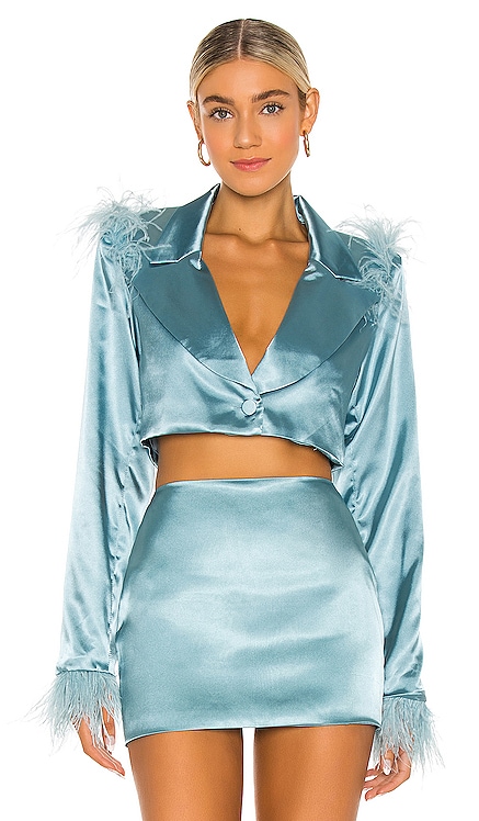 Feathered Double Breasted Cropped Blazer DANIELLE GUIZIO