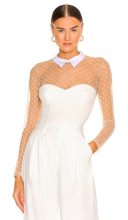 Collared Bodysuit With Dotted Tulle fleur du mal