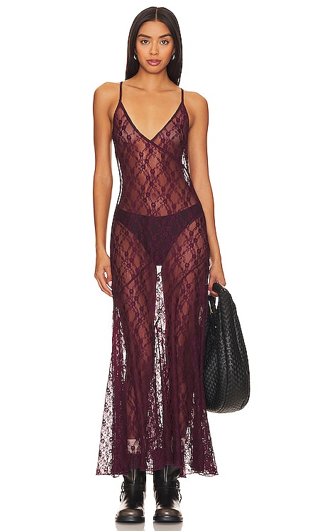 x Intimately FP A Little Lace Maxi Slip In Precious Wine Free People