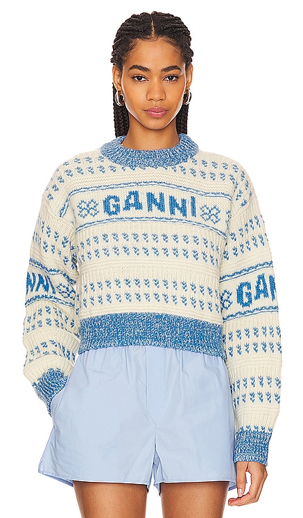 Cropped O-Neck Sweater Ganni