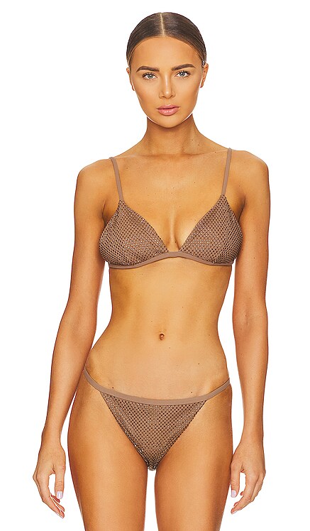 Joelle Crystal Mesh Swimwear Triangle Bikini Top SIMKHAI