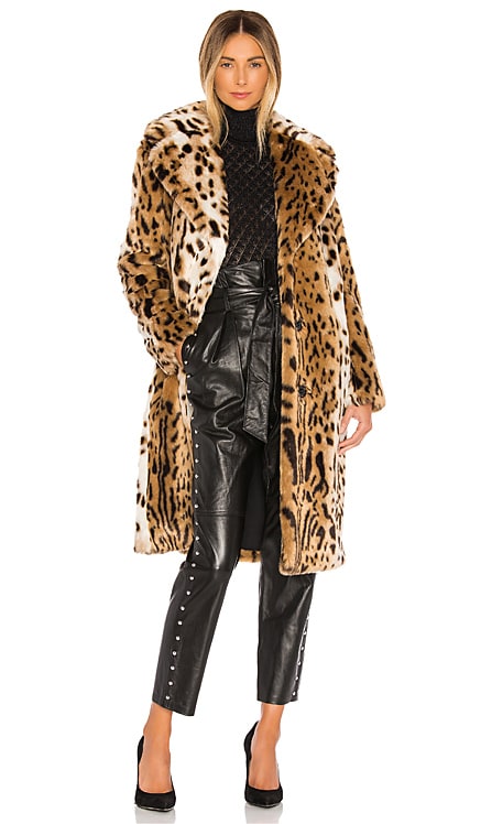 Faux Fur Long Leopard Coat KENDALL + KYLIE