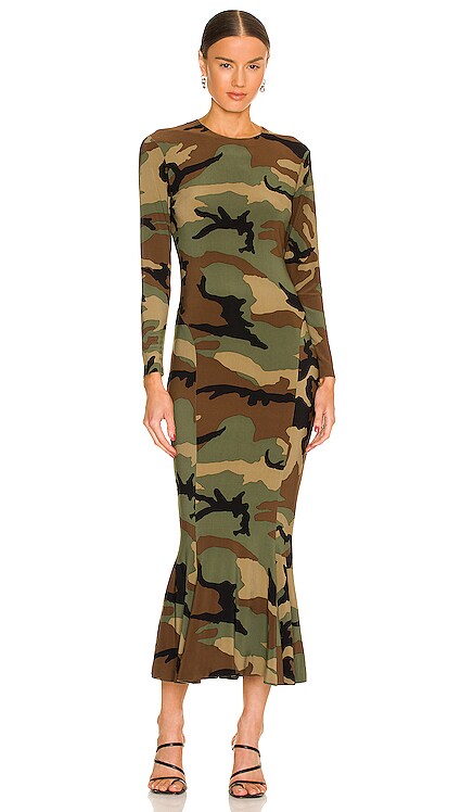 Long Sleeve Crew Fishtail Dress to Midcalf Norma Kamali $225 