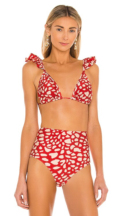 Spotted Ruffle Bikini Top PatBO $130 