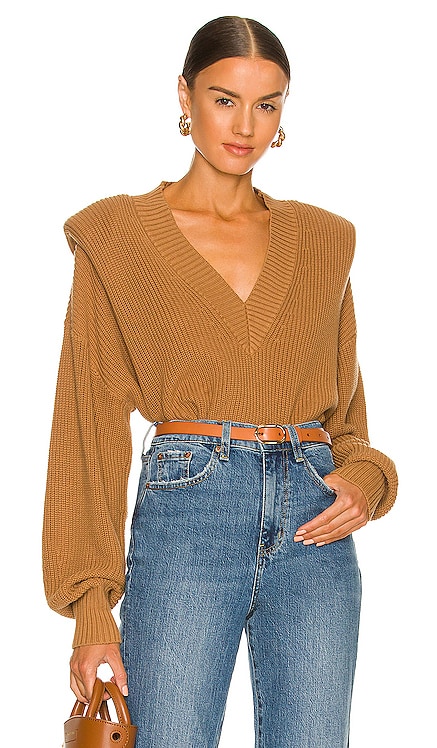 Camille V-Neck Shoulder Pad Sweater PISTOLA $138 NEW