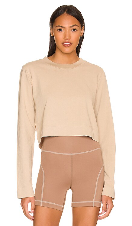 Cropped Hollywood Tee Tan + Lines $44 