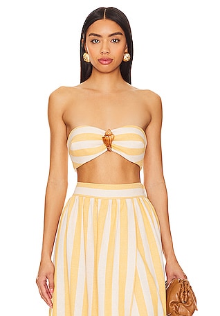Maia Hand Embellished Bandeau Corset Crop Top in Ivory