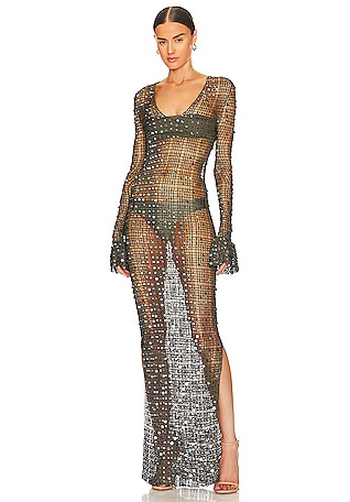 x REVOLVE Crochet Maxi Dress in Olive Green