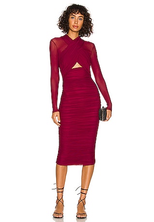 Everlasting Velour Midi Dress In Burgundy