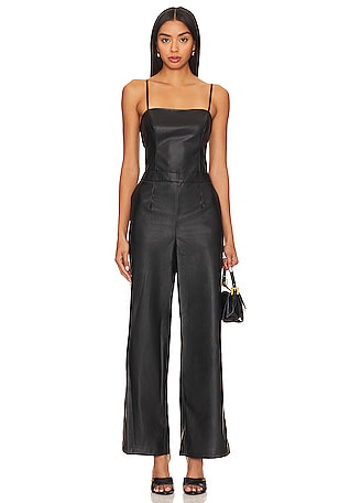 Emery Faux Leather Jumpsuit- Black