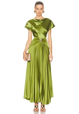 slim fit dress slacks Hunter Green Floral Tulle Maxi Dress with Criss Cross Back