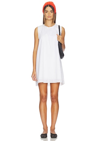 sachin and babi light blue dress Leona Half Sleeve Frill Trim Dress Leaf Embroidered White