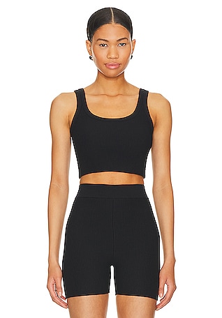 Made by Olivia Women's Solid Ribbed Seamless Double Strap Brami Crop Tank  Top 