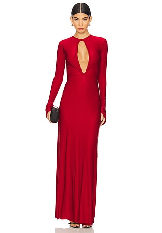 knee length dresses for ladies Red Halter Maxi Dress
