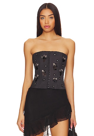 Jaded London Structured Corset Top With Lace Up Back And Flocked