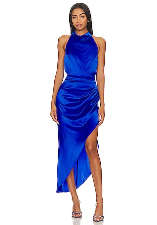 Blakely Bias Cut Satin Halter Neck Maxi Dress in Periwinkle