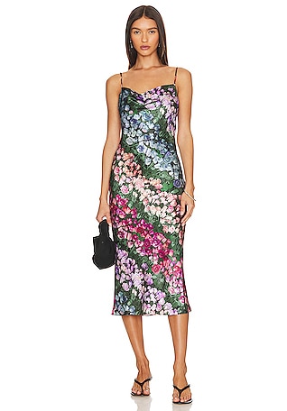 NICHOLAS Finley floral-print hammered silk-satin maxi dress