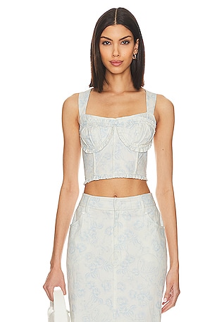 For Love & Lemons Sadie Corset Crop Top in White. Size XL