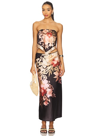 chinese dress ladies Cassie Tie Neck Midi Dress - Willow Print by Leo & Lin for Hire
