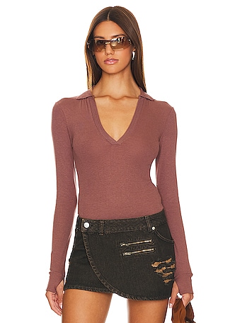 Intimately Free People Kaya Bodysuit Front Cut Out Long Sleeve