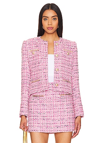 Agnes Boucle Two Piece Set - Tweed Check Crop Top and High Waisted Shorts  in White Pink