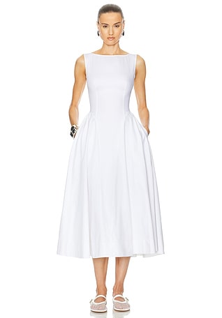 Stretch Cotton Sateen Midi Dress