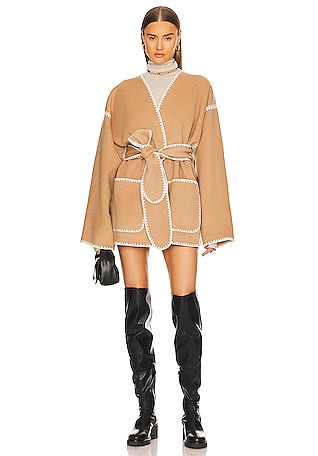 Wool Blend Embroidered Blanket Coat