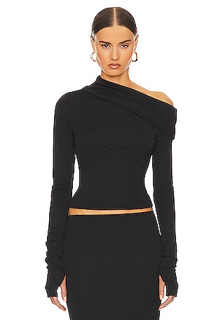 Matte Jersey Drape Shoulder Top