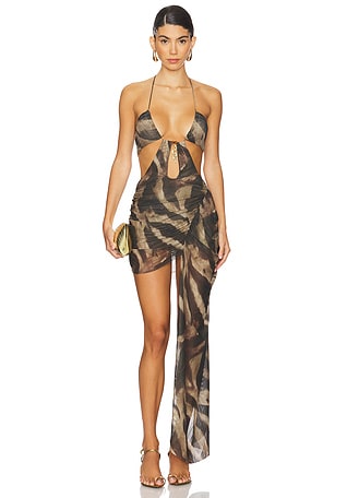 backless pink maxi dress Stolen Stores CLASSIC CUT-OUT SHEER MAXI DRESS IN SALMON PINK