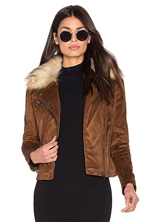 hudson faux suede moto jacket with faux fur collar