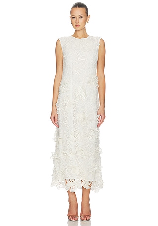 knee length dresses for ladies Women's Dresses Golden Era Cowl Neck Lace Waist Midi Dress White XL by Selfie Leslie