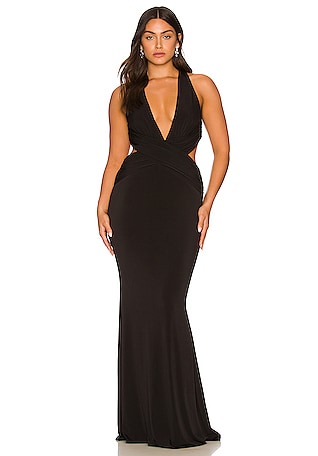 V-cutout halter fitted dress