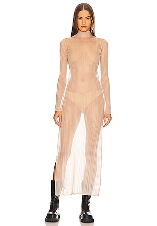 Olicia Sheer Maxi Mock Neck Dress