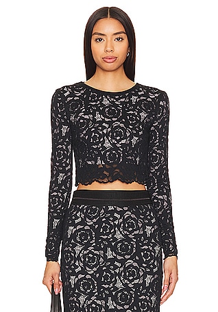 Astra Embellished Sleeve Corset Crop Top in Black