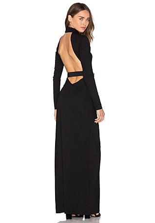 Positano Embellished High Neck Split Maxi Dress in Black