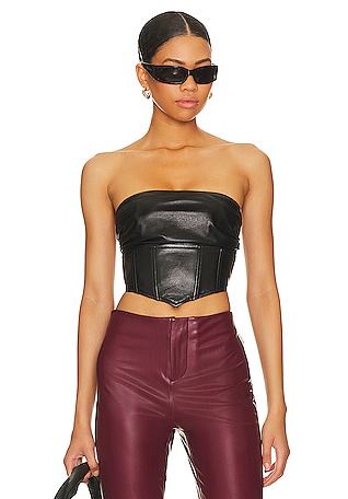 PU Leather Tank Top Short Top Sleeveless V-neck Women Faxu Leather Camisole