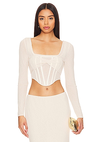 NWT NBD Fia Long Sleeve Bustier Top in White size XS retail $118