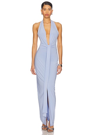 x REVOLVE Tie Front Halter Gown Norma Kamali $275 
