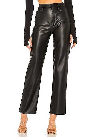 Super High Waisted Faux Leather Vented Hem Modern Straight Pant