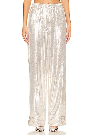 Paillettes sequined wide-leg pants in gold - Oseree