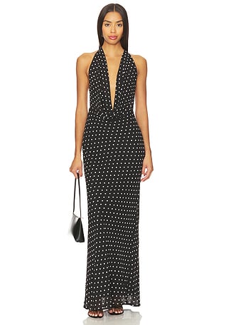 knee length dresses for ladies Lioness District Maxi Dress Onyx Polka – Universal Store main image 0